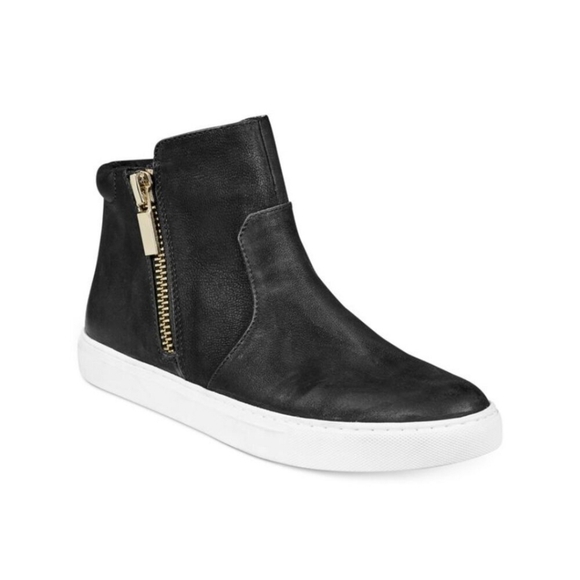 Kenneth Cole New York Kiera Black Leather Suede High Top Sneaker Ankle Booties - Picture 1 of 17